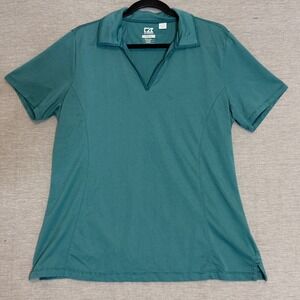 Cutter and Buck CB DryTec Women XL Teal Stripe Golf Polo Shirt Moisture Wicking